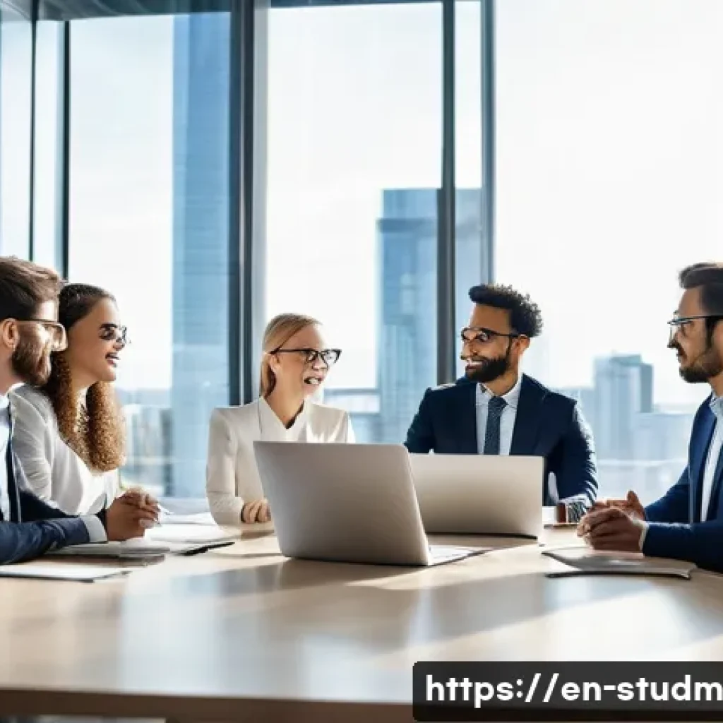적시 학습 자원 활용을 위한 전략적 파트너십 - A modern office scene showing a diverse group of business professionals from different organizations...