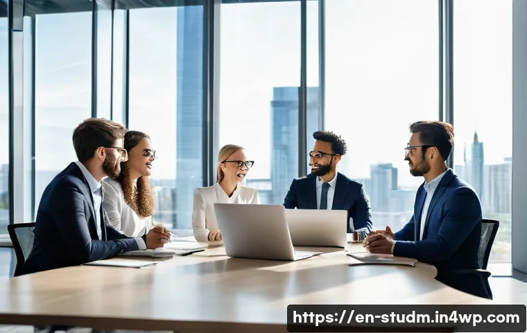 적시 학습 자원 활용을 위한 전략적 파트너십 - A modern office scene showing a diverse group of business professionals from different organizations...