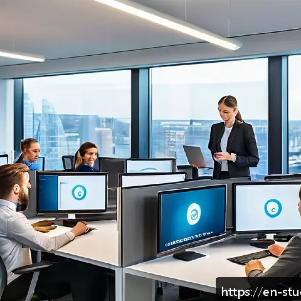 적시 학습 자원 활용을 위한 성과 측정 방법 - A modern corporate office setting showing a diverse group of professionals engaged in a just-in-time...