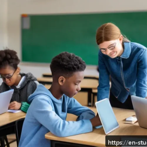 Home 32 적시 학습 자원 활용 시 고려해야 할 윤리적 문제 - A modern classroom scene featuring a diverse group of students using laptops and tablets for just-in...