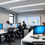Home 19 적시 학습 자원 활용을 위한 사례 연구 - A modern technology office environment showing a diverse group of software developers collaborating ...