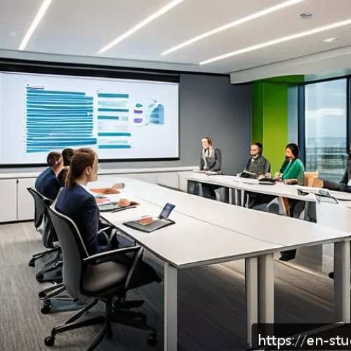 Home 30 적시 학습 자원 활용을 위한 직무 분석 방법 - A modern corporate training room scene showing a diverse group of professionals engaged in a collabo...