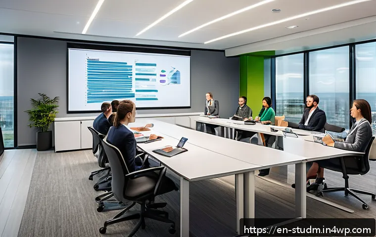 적시 학습 자원 활용을 위한 직무 분석 방법 - A modern corporate training room scene showing a diverse group of professionals engaged in a collabo...